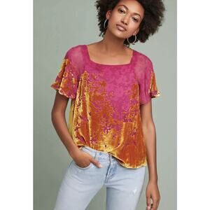Anthropologie Ombre Shimmer Burnout Velvet Tee by Maeve Size Medium